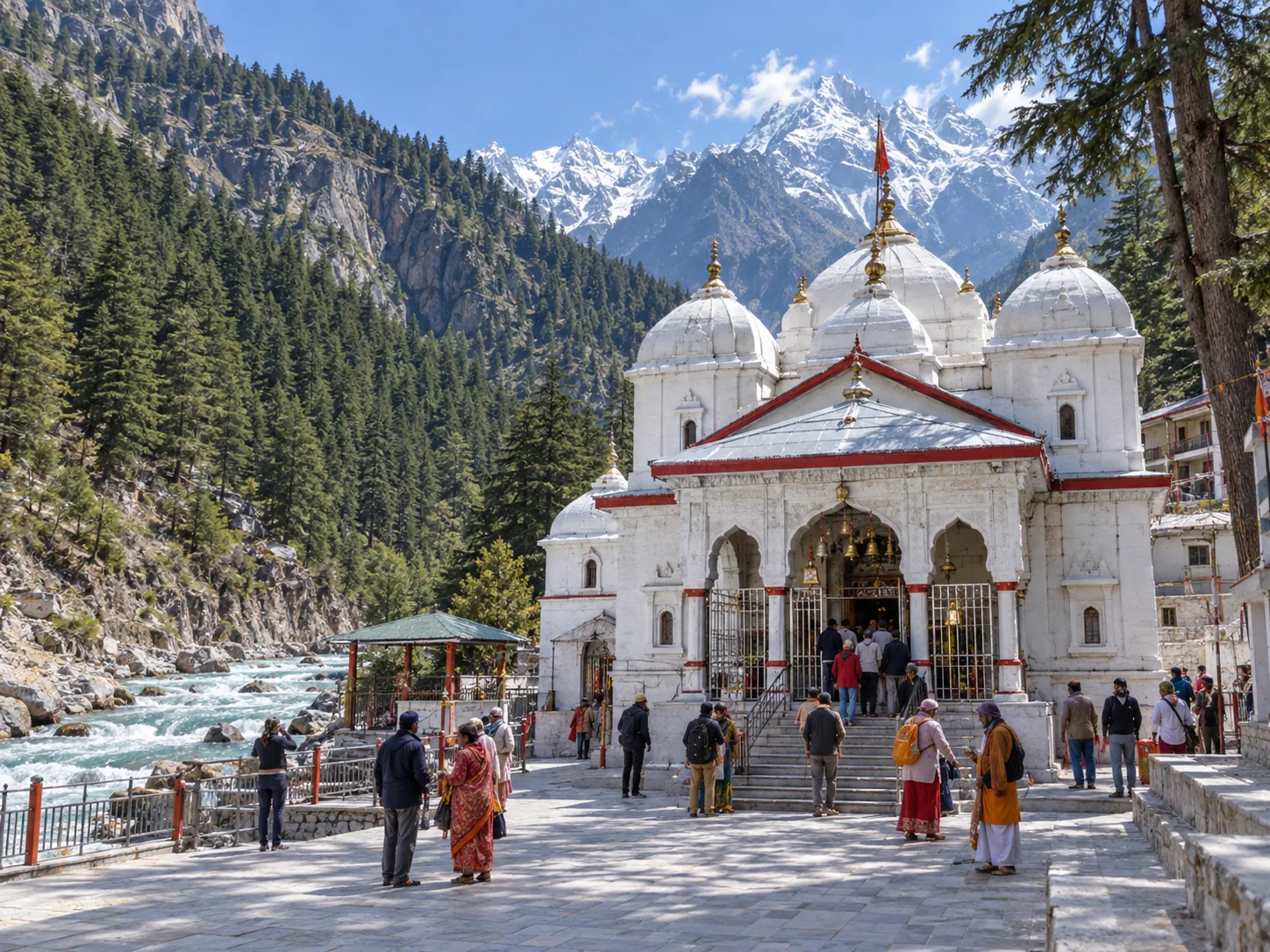 Gangotri Temple beside the Bhagirathi River on the Char Dham Yatra route