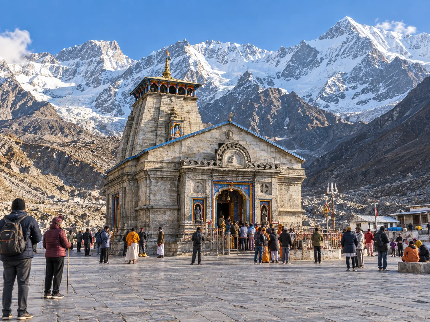 Kedarnath Temple and Himalayan mountains on the Char Dham Yatra