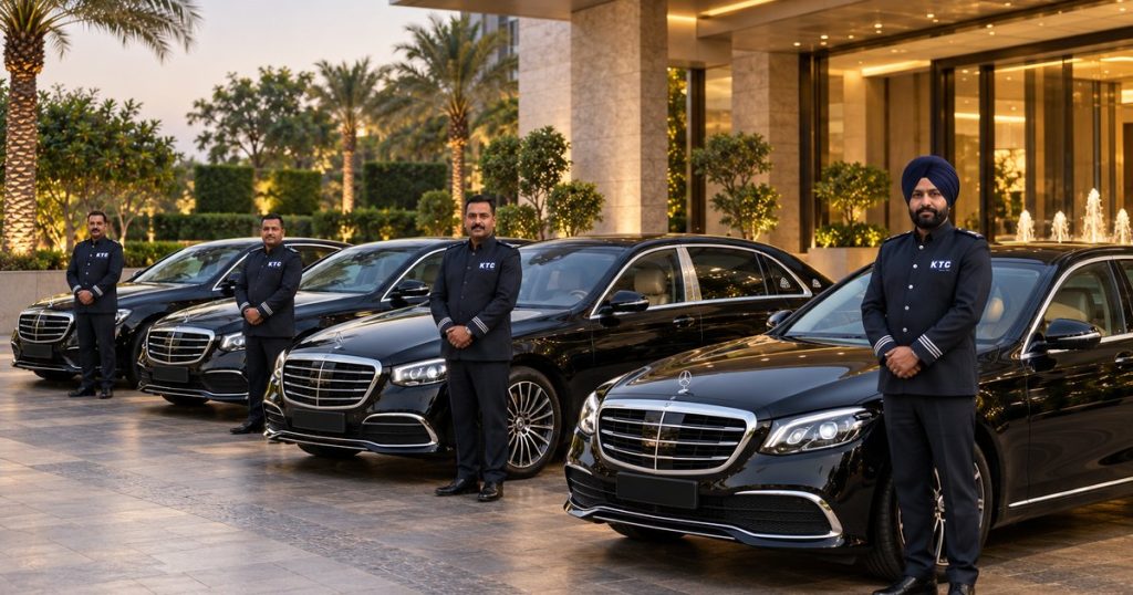 KTC chauffeurs with the Mercedes S-Class luxury car rental fleet in Delhi