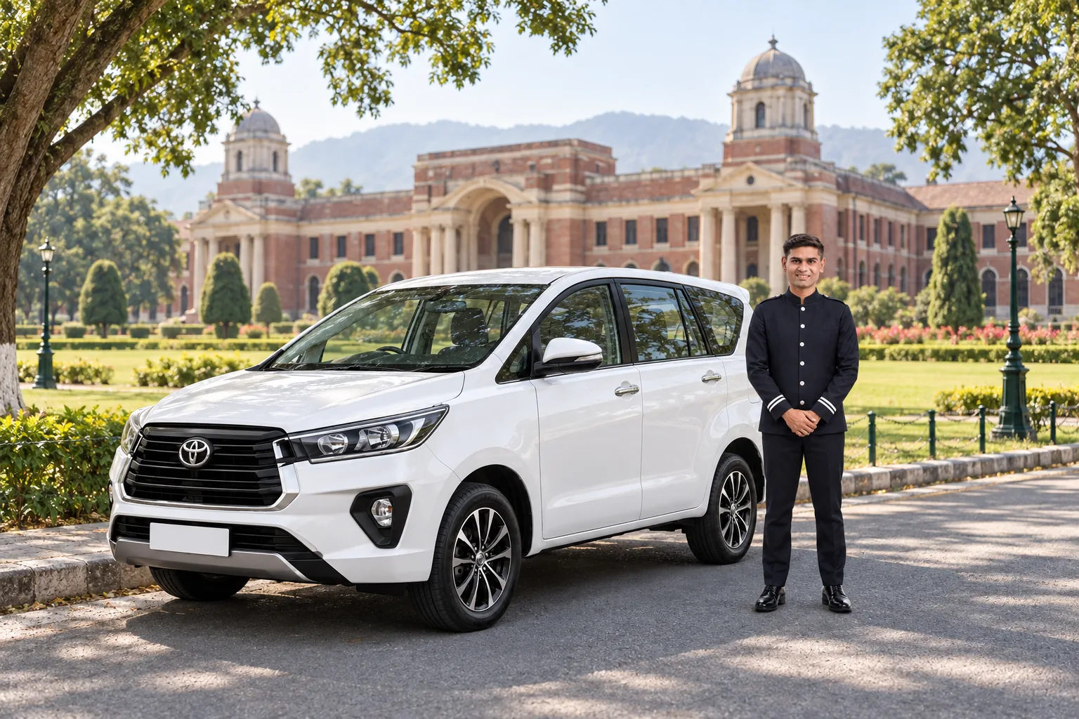 KTC Innova Crysta and chauffeur at the Forest Research Institute in Dehradun