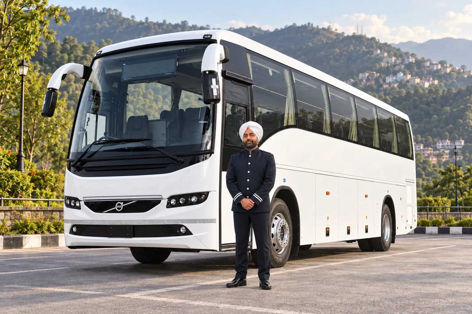 KTC Volvo coach with a professional chauffeur for a group tour to Mussoorie