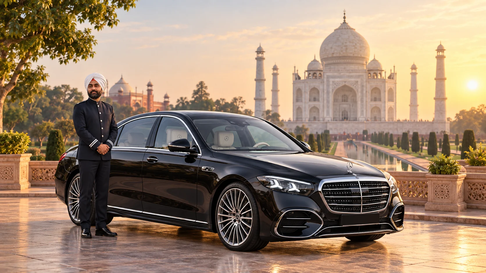 KTC chauffeur driven Mercedes S Class for a luxury Agra tour from Delhi
