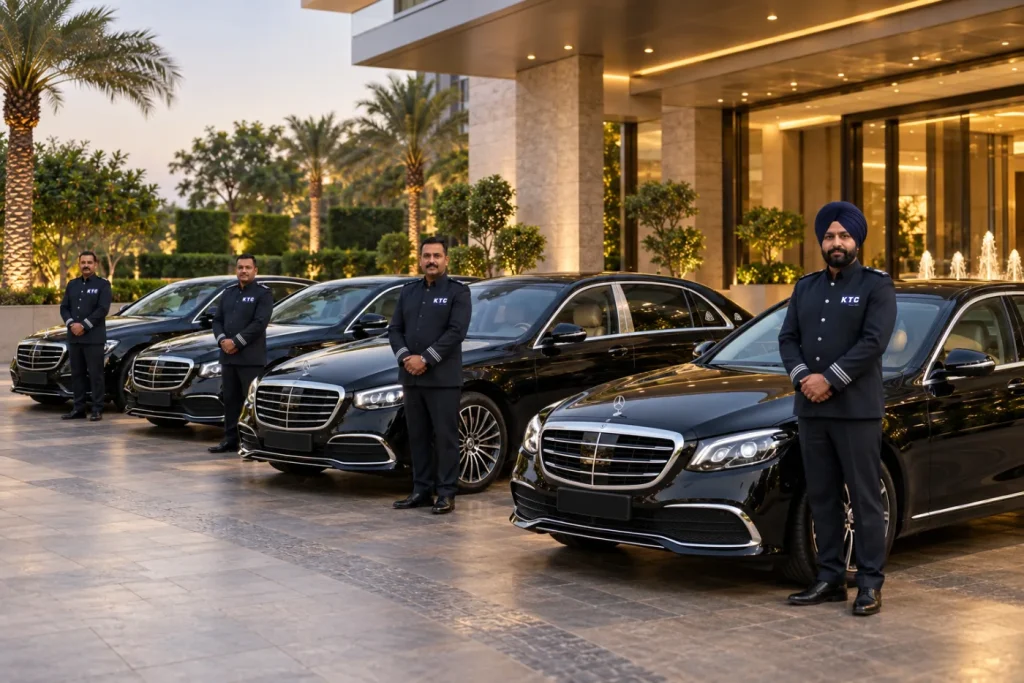 KTC chauffeurs with the Mercedes S-Class luxury car rental fleet in Delhi